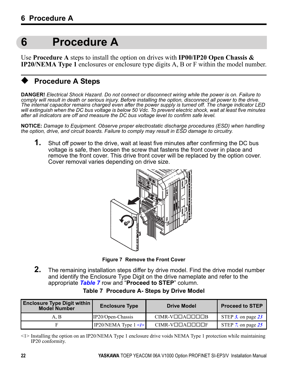 6 procedure a, Procedure a steps, Tion | 6procedure a | Yaskawa V1000-Series Option SI-EP3/V PROFINET User Manual | Page 22 / 68