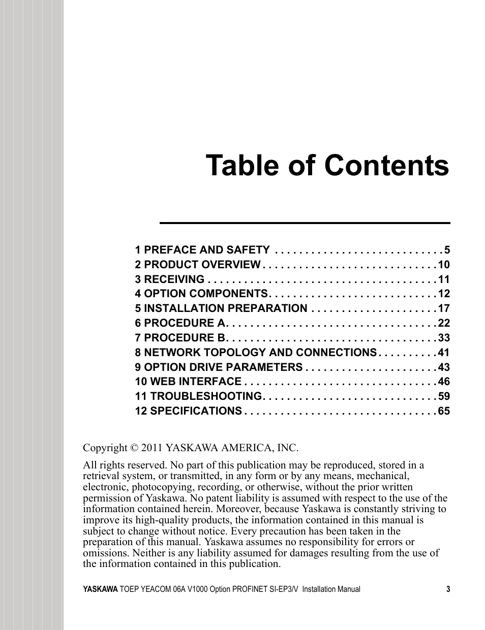 Yaskawa V1000-Series Option SI-EP3/V PROFINET User Manual | Page 3 / 68