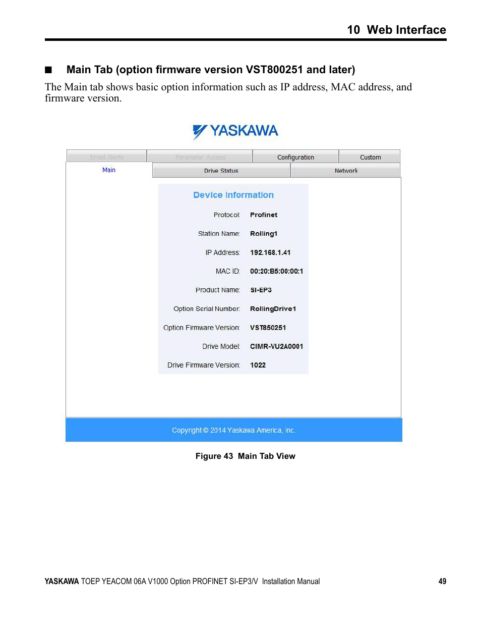 10 web interface | Yaskawa V1000-Series Option SI-EP3/V PROFINET User Manual | Page 49 / 68