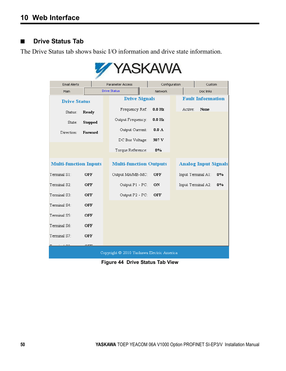 10 web interface | Yaskawa V1000-Series Option SI-EP3/V PROFINET User Manual | Page 50 / 68