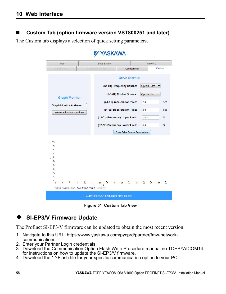 Si-ep3/v firmware update, 10 web interface | Yaskawa V1000-Series Option SI-EP3/V PROFINET User Manual | Page 58 / 68