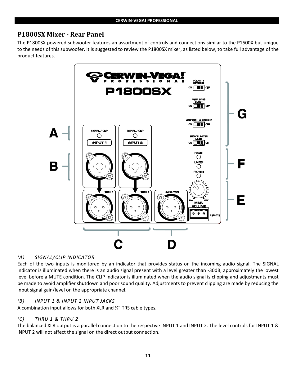 P1800sx mixer - rear panel | Cerwin-Vega Powered Loudspeakers P1800SX User Manual | Page 11 / 34