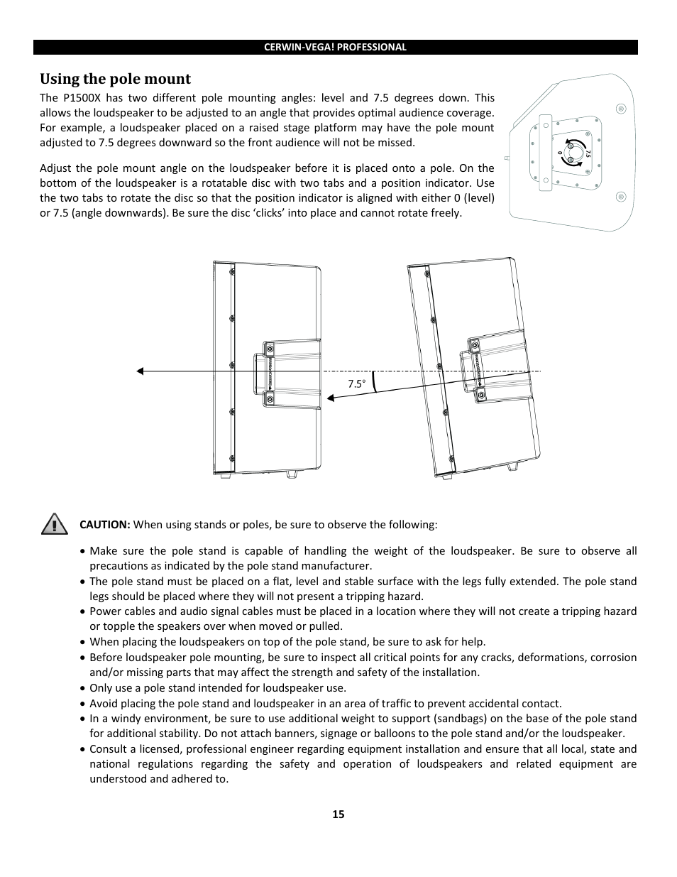 Using the pole mount | Cerwin-Vega Powered Loudspeakers P1800SX User Manual | Page 15 / 34
