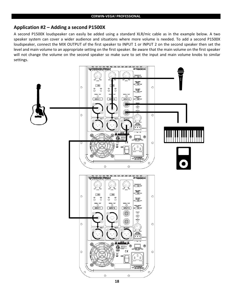 Application #2 – adding a second p1500x | Cerwin-Vega Powered Loudspeakers P1800SX User Manual | Page 18 / 34