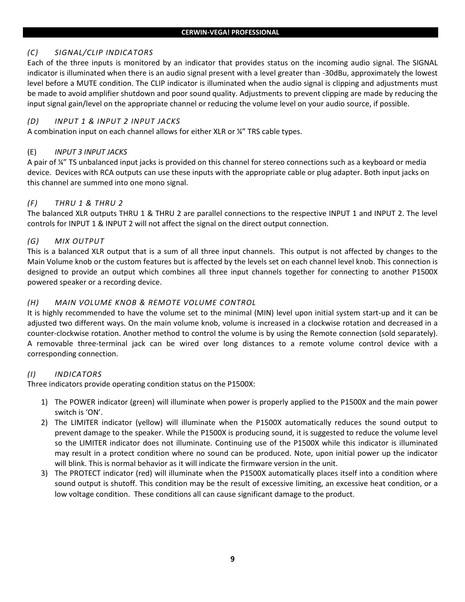 Cerwin-Vega Powered Loudspeakers P1800SX User Manual | Page 9 / 34