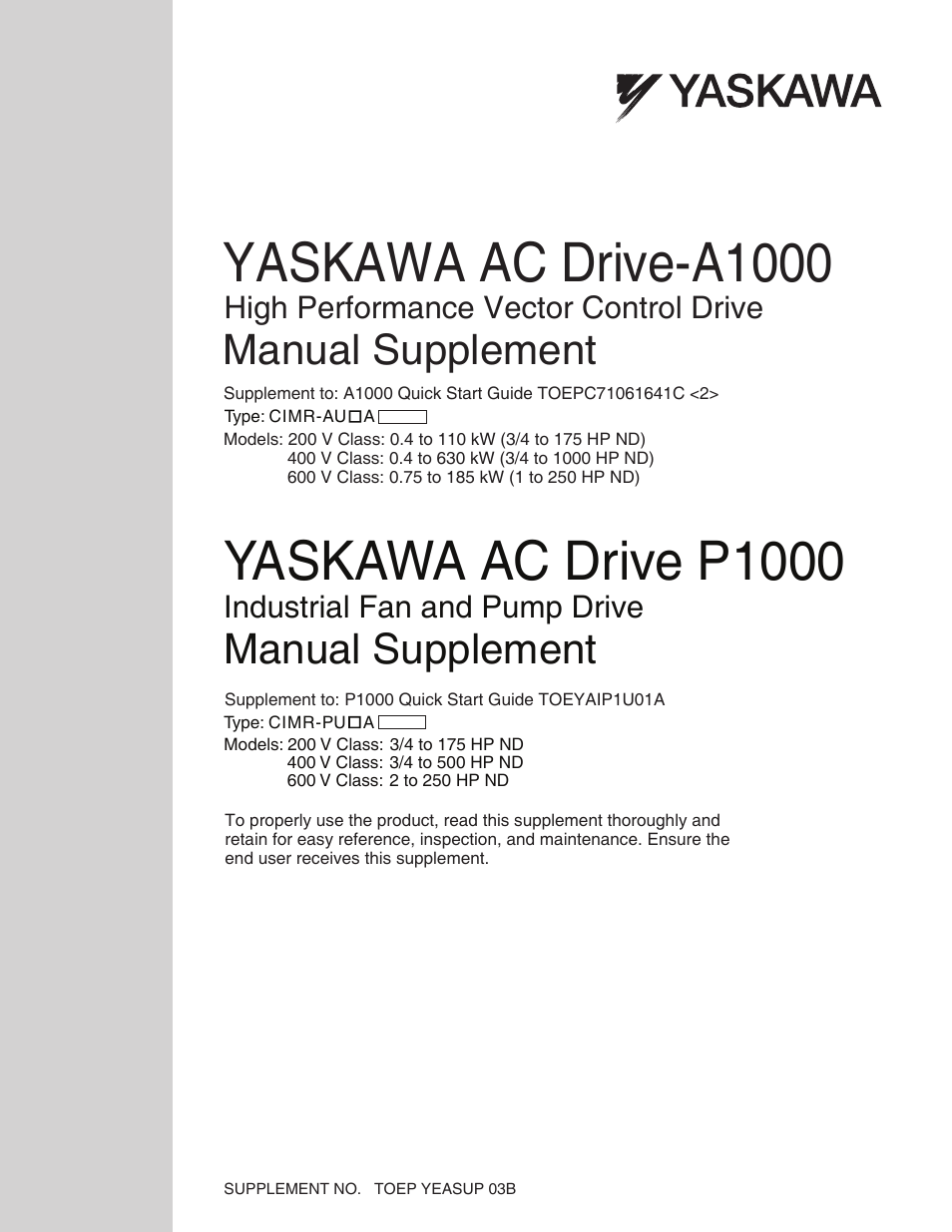 Yaskawa AC Drive-A1000 User Manual | 40 pages