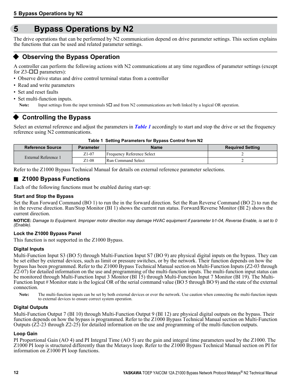 Bypass operations by n2, Observing the bypass operation, Controlling the bypass | 5bypass operations by n2 | Yaskawa Metasys N2 User Manual | Page 12 / 24