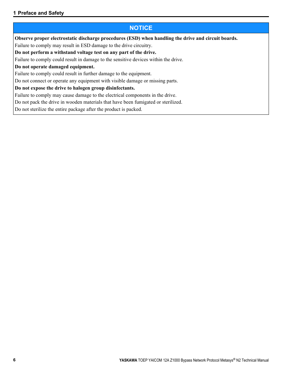 Notice | Yaskawa Metasys N2 User Manual | Page 6 / 24