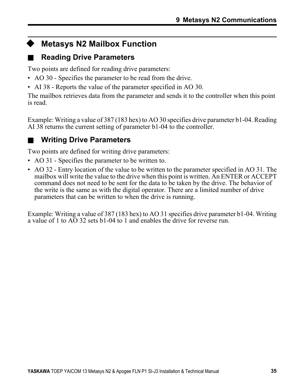 Metasys n2 mailbox function | Yaskawa APOGEE FLN P1 User Manual | Page 35 / 56