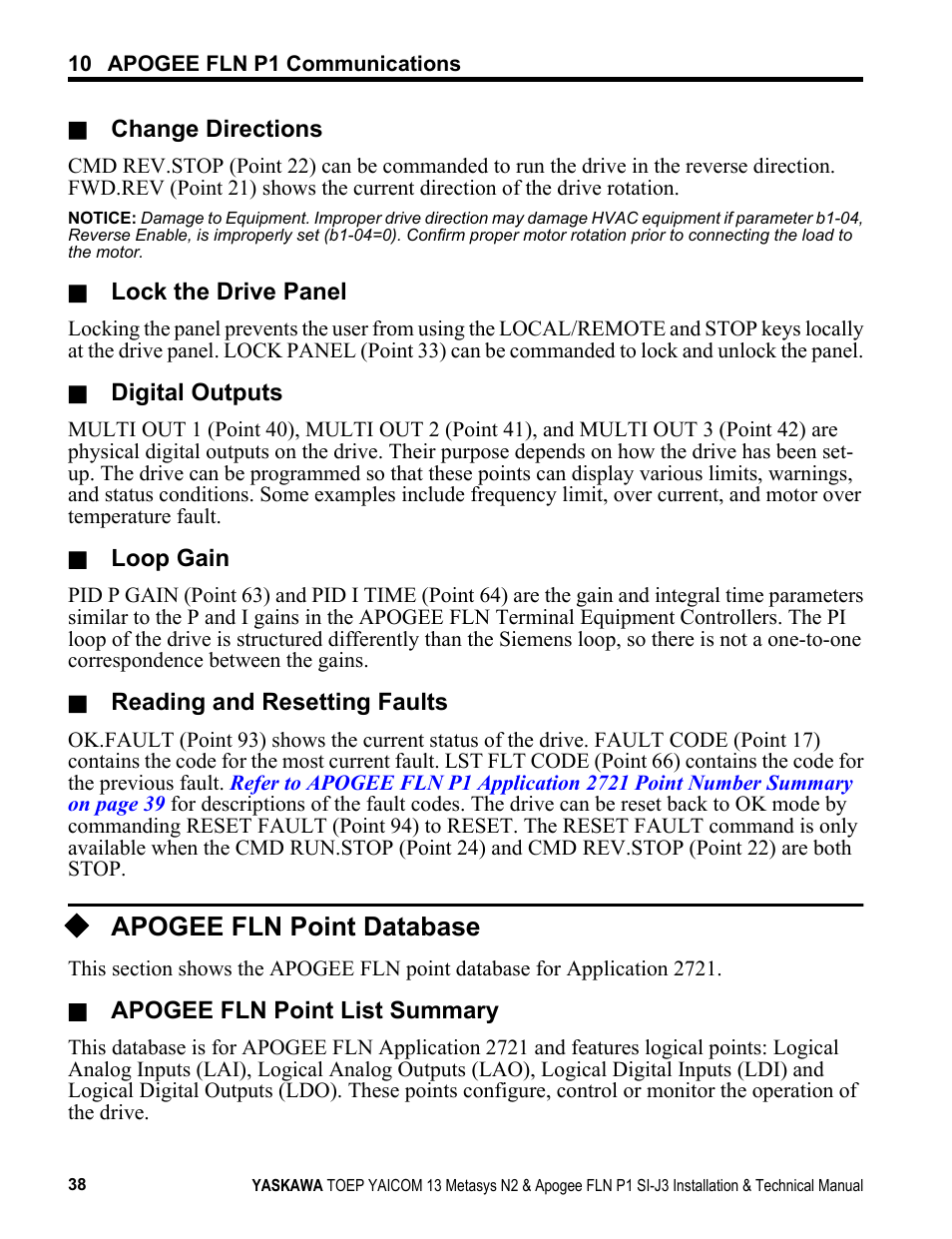 Apogee fln point database | Yaskawa APOGEE FLN P1 User Manual | Page 38 / 56