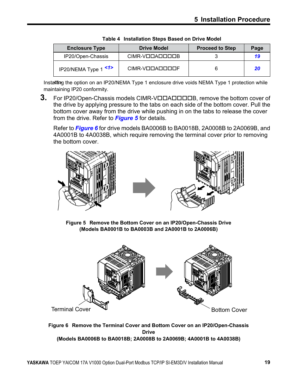 5 installation procedure | Yaskawa Modbus TCP/IP SI-EM3D/V User Manual | Page 19 / 56