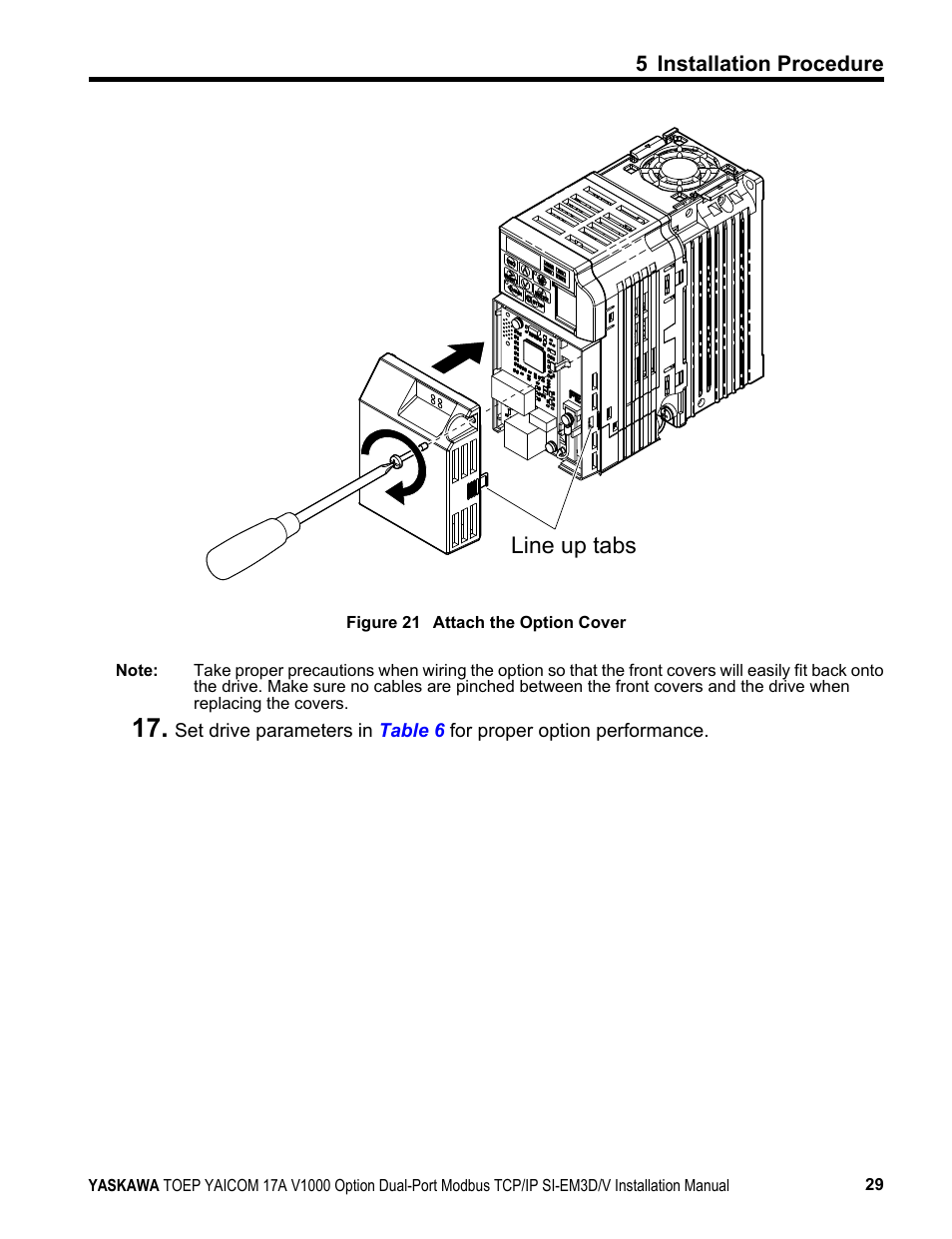 Line up tabs | Yaskawa Modbus TCP/IP SI-EM3D/V User Manual | Page 29 / 56