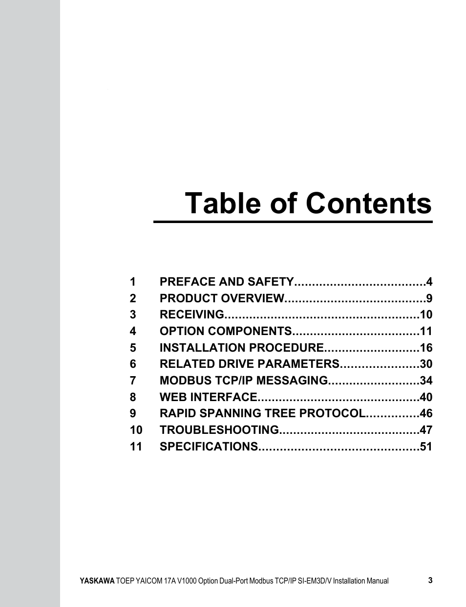 Yaskawa Modbus TCP/IP SI-EM3D/V User Manual | Page 3 / 56
