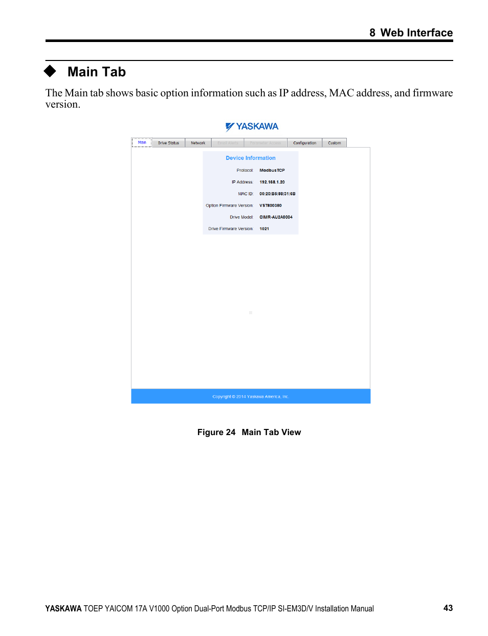 Main tab | Yaskawa Modbus TCP/IP SI-EM3D/V User Manual | Page 43 / 56