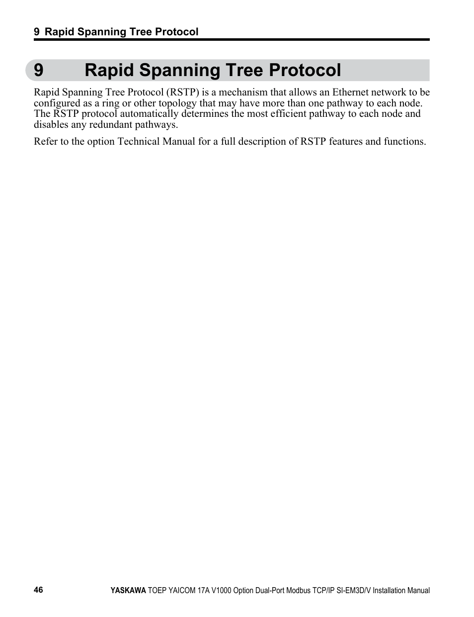 Rapid spanning tree protocol, 9rapid spanning tree protocol | Yaskawa Modbus TCP/IP SI-EM3D/V User Manual | Page 46 / 56