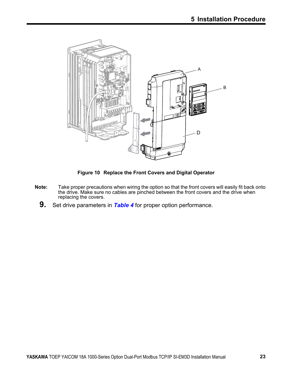 5 installation procedure | Yaskawa Modbus TCP/IP SI-EM3D User Manual | Page 23 / 52