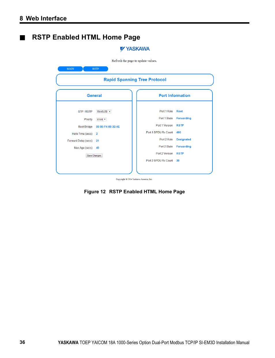 Rstp enabled html home page | Yaskawa Modbus TCP/IP SI-EM3D User Manual | Page 36 / 52