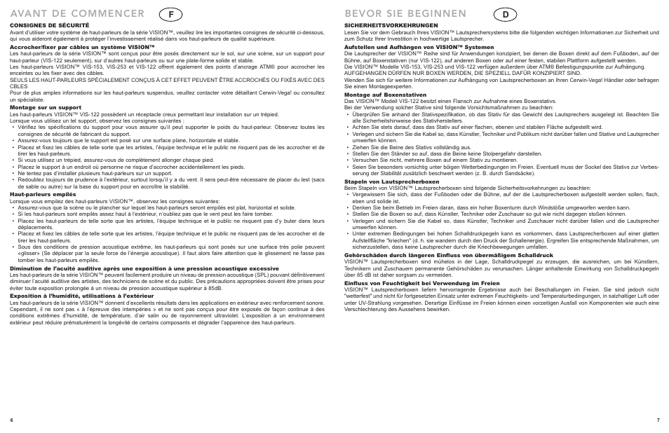 Avant de commencer, Bevor sie beginnen | Cerwin-Vega VIS-218 User Manual | Page 4 / 8