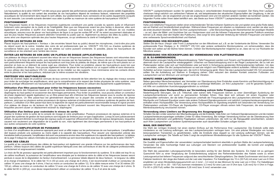Conseils, Zu berücksichtigende aspekte | Cerwin-Vega VIS-218 User Manual | Page 7 / 8