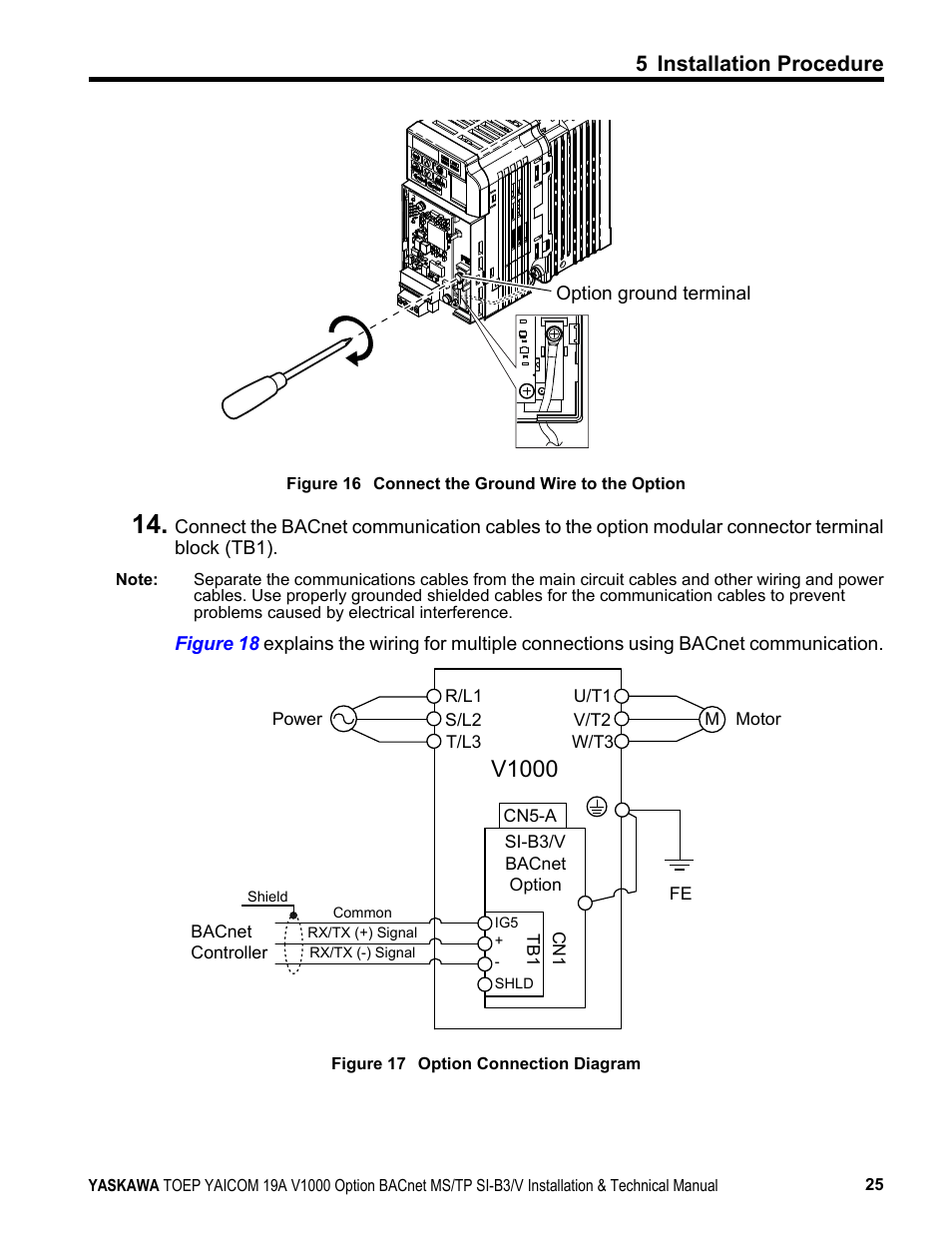 V1000, 5 installation procedure | Yaskawa BACnet MS/TP SI-B3/V User Manual | Page 25 / 52