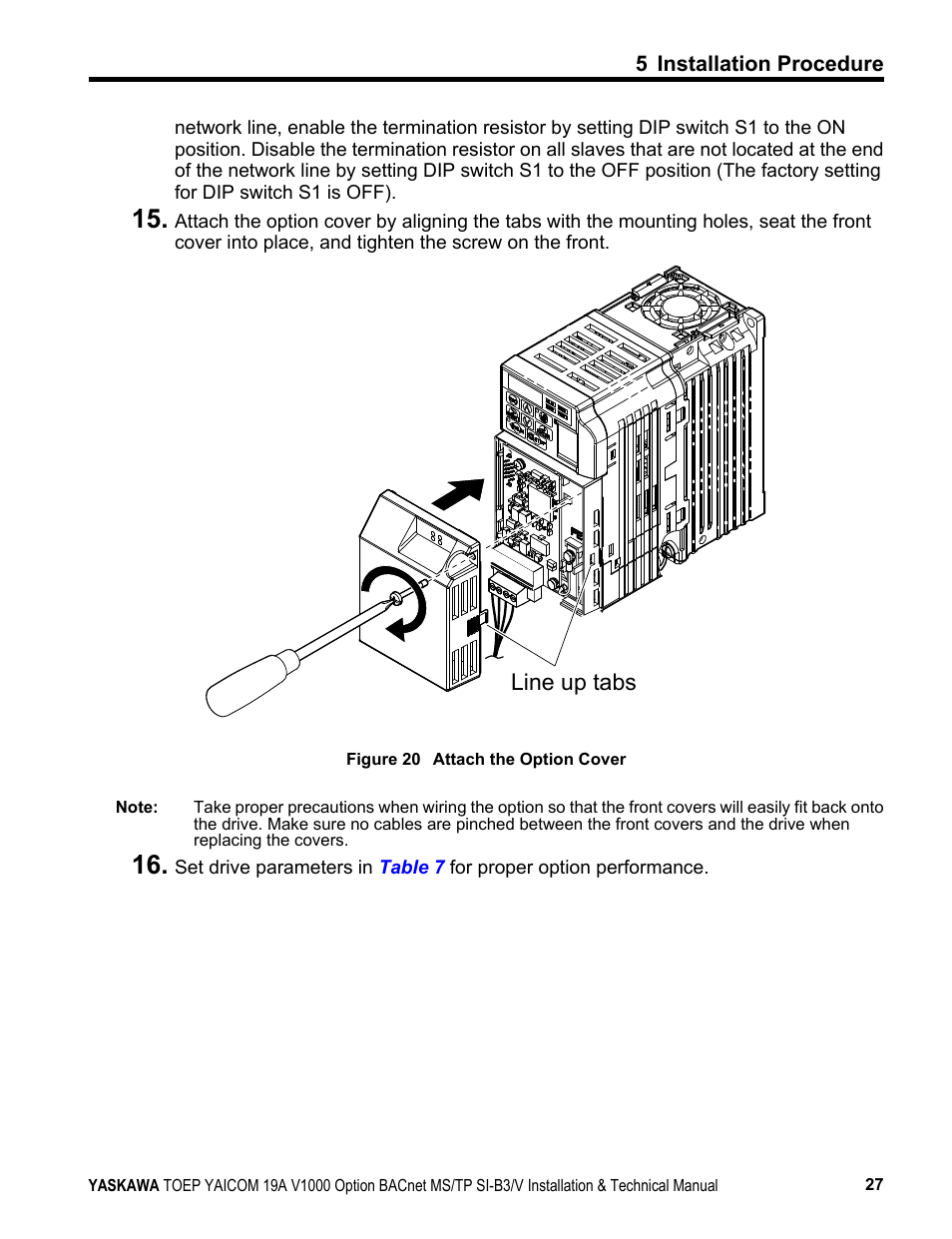 Line up tabs | Yaskawa BACnet MS/TP SI-B3/V User Manual | Page 27 / 52