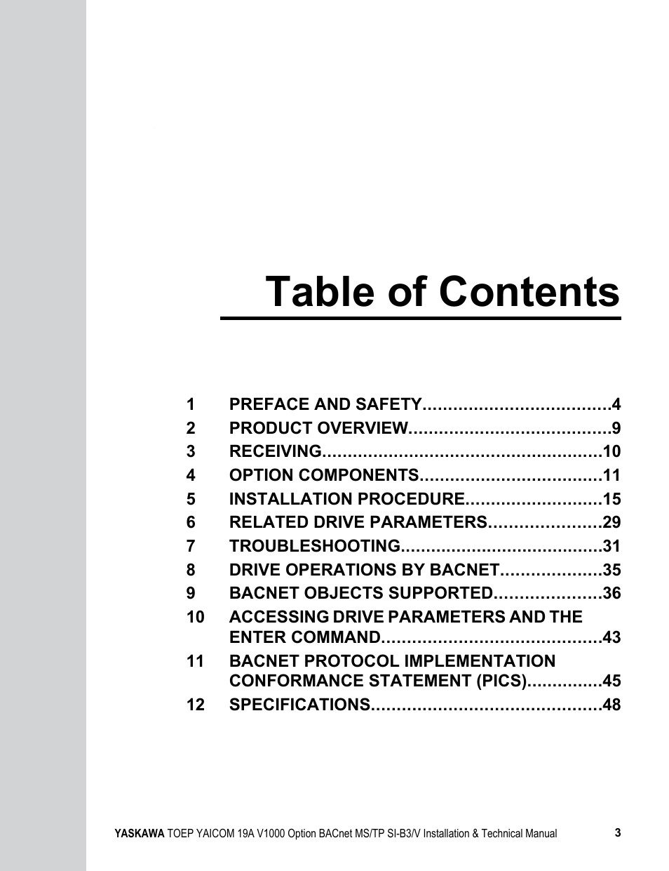 Yaskawa BACnet MS/TP SI-B3/V User Manual | Page 3 / 52