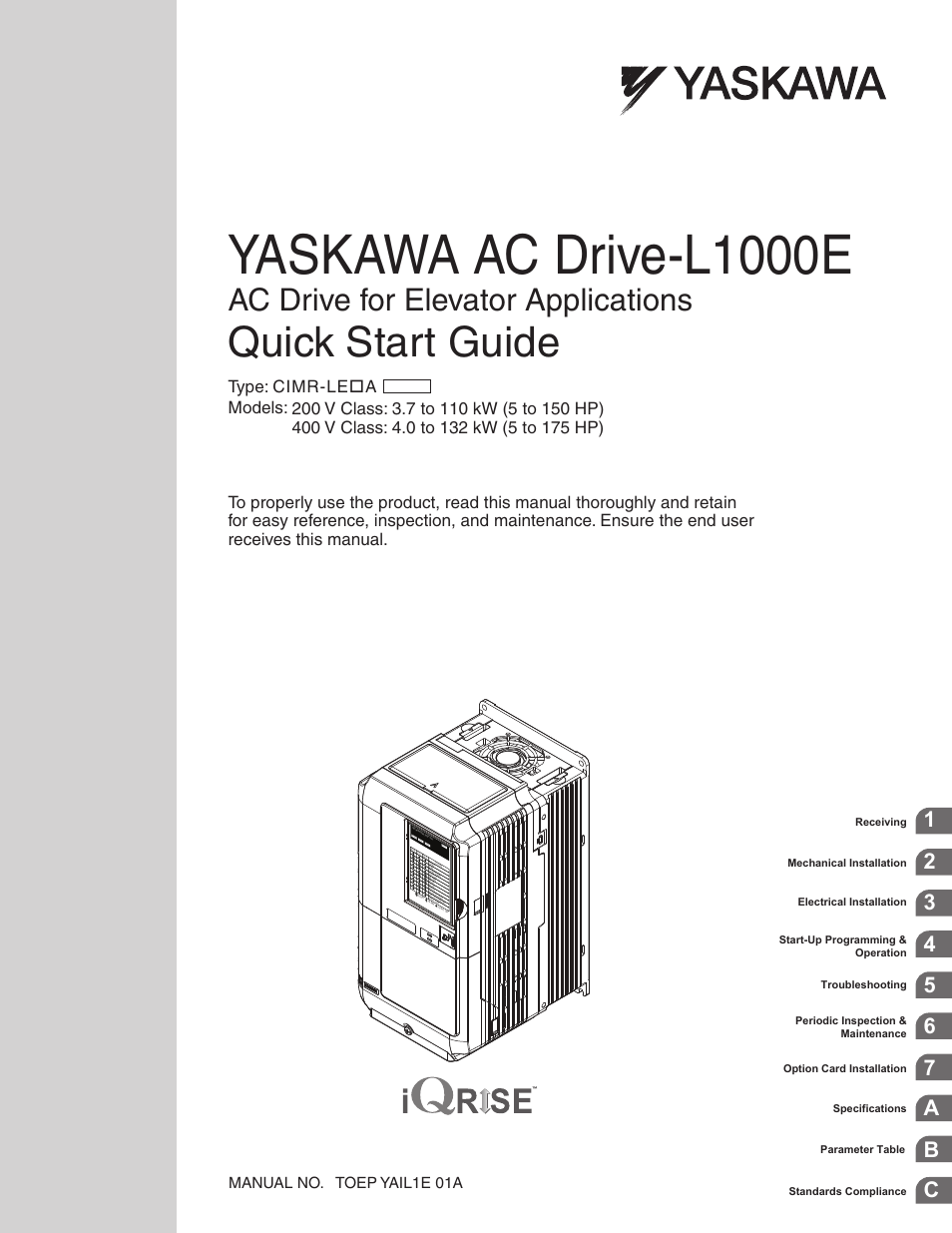 Yaskawa L1000E AC Drive CIMR-LEA User Manual | 236 pages