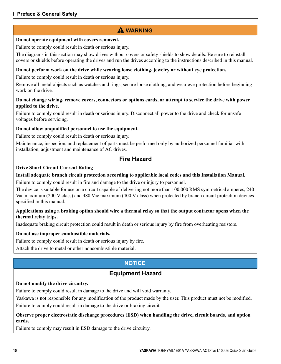 Yaskawa L1000E AC Drive CIMR-LEA User Manual | Page 10 / 236