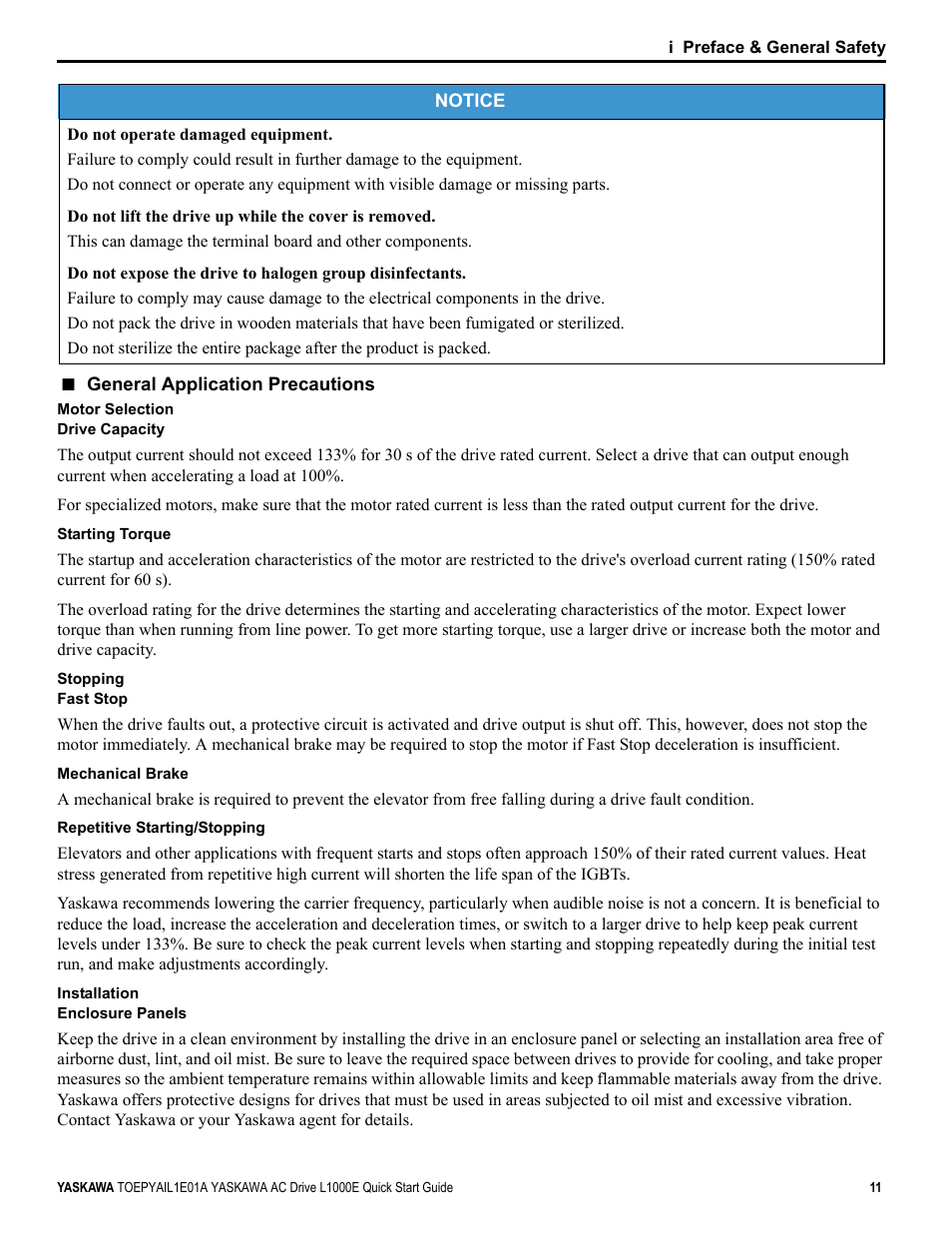 Yaskawa L1000E AC Drive CIMR-LEA User Manual | Page 11 / 236