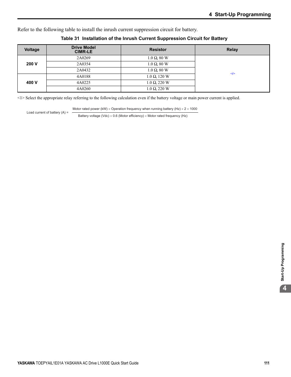 Y e a _ c o m, 4 start-up programming | Yaskawa L1000E AC Drive CIMR-LEA User Manual | Page 111 / 236