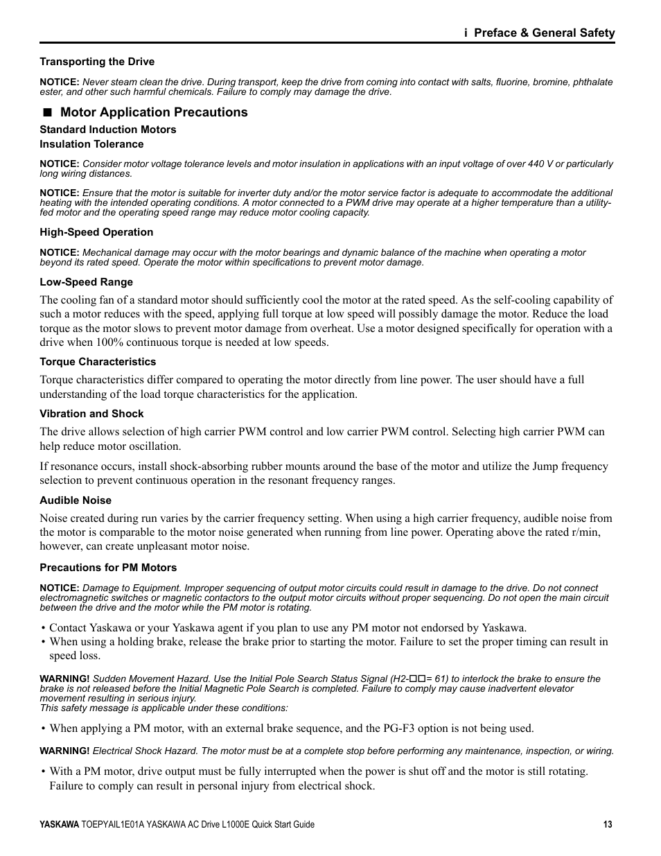 Yaskawa L1000E AC Drive CIMR-LEA User Manual | Page 13 / 236