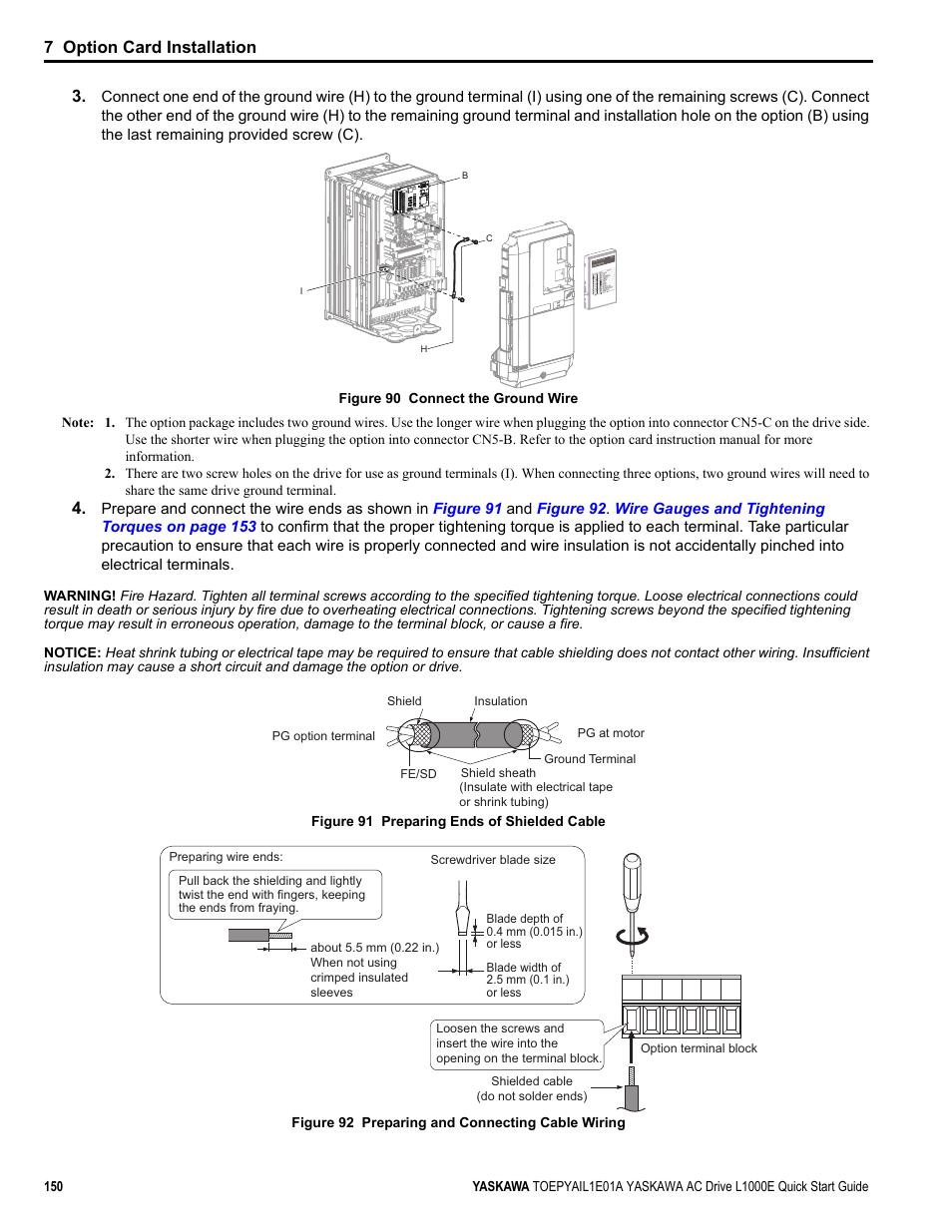 Yea_com, 7 option card installation | Yaskawa L1000E AC Drive CIMR-LEA User Manual | Page 150 / 236