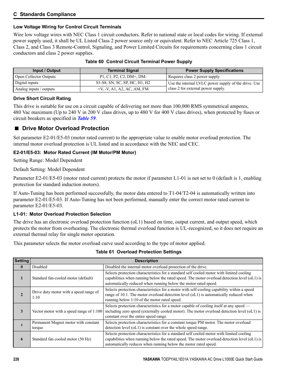 Yaskawa L1000E AC Drive CIMR-LEA User Manual | Page 228 / 236