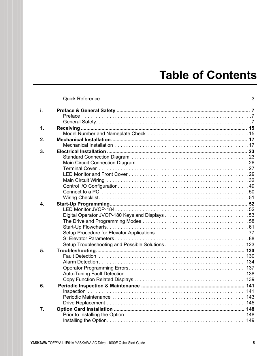 Yaskawa L1000E AC Drive CIMR-LEA User Manual | Page 5 / 236