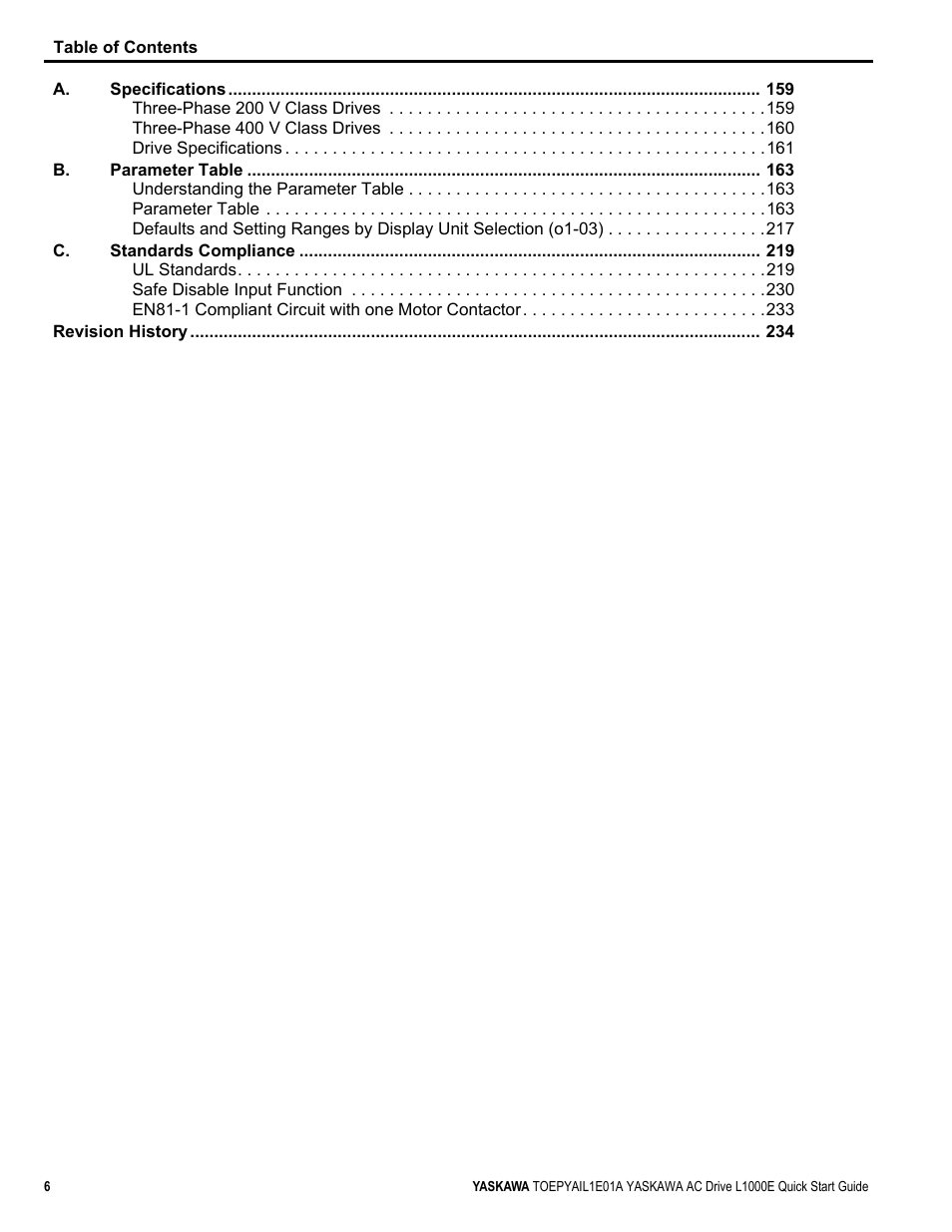 Yaskawa L1000E AC Drive CIMR-LEA User Manual | Page 6 / 236