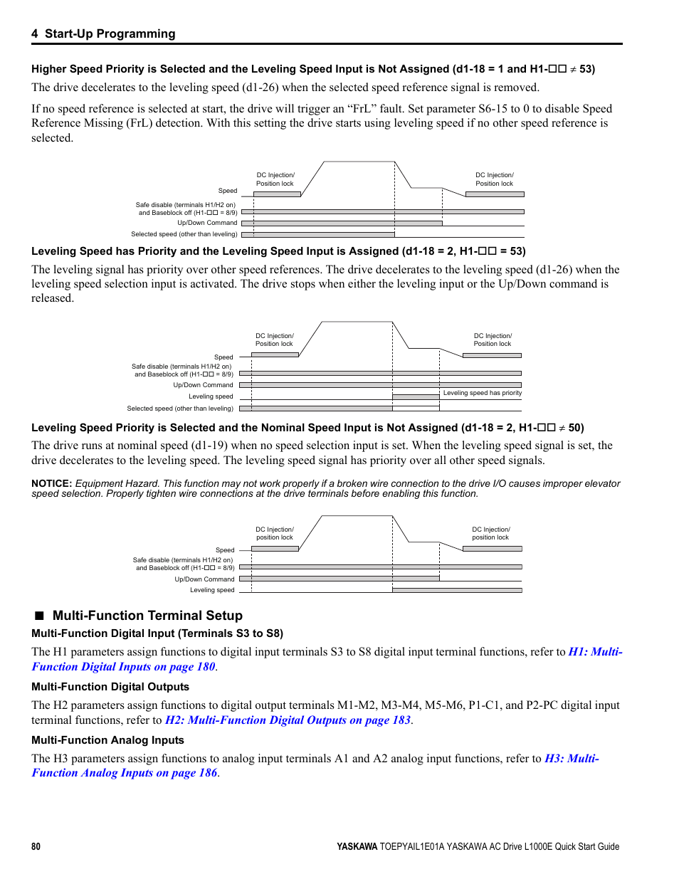 Multi-function terminal setup, 4 start-up programming | Yaskawa L1000E AC Drive CIMR-LEA User Manual | Page 80 / 236