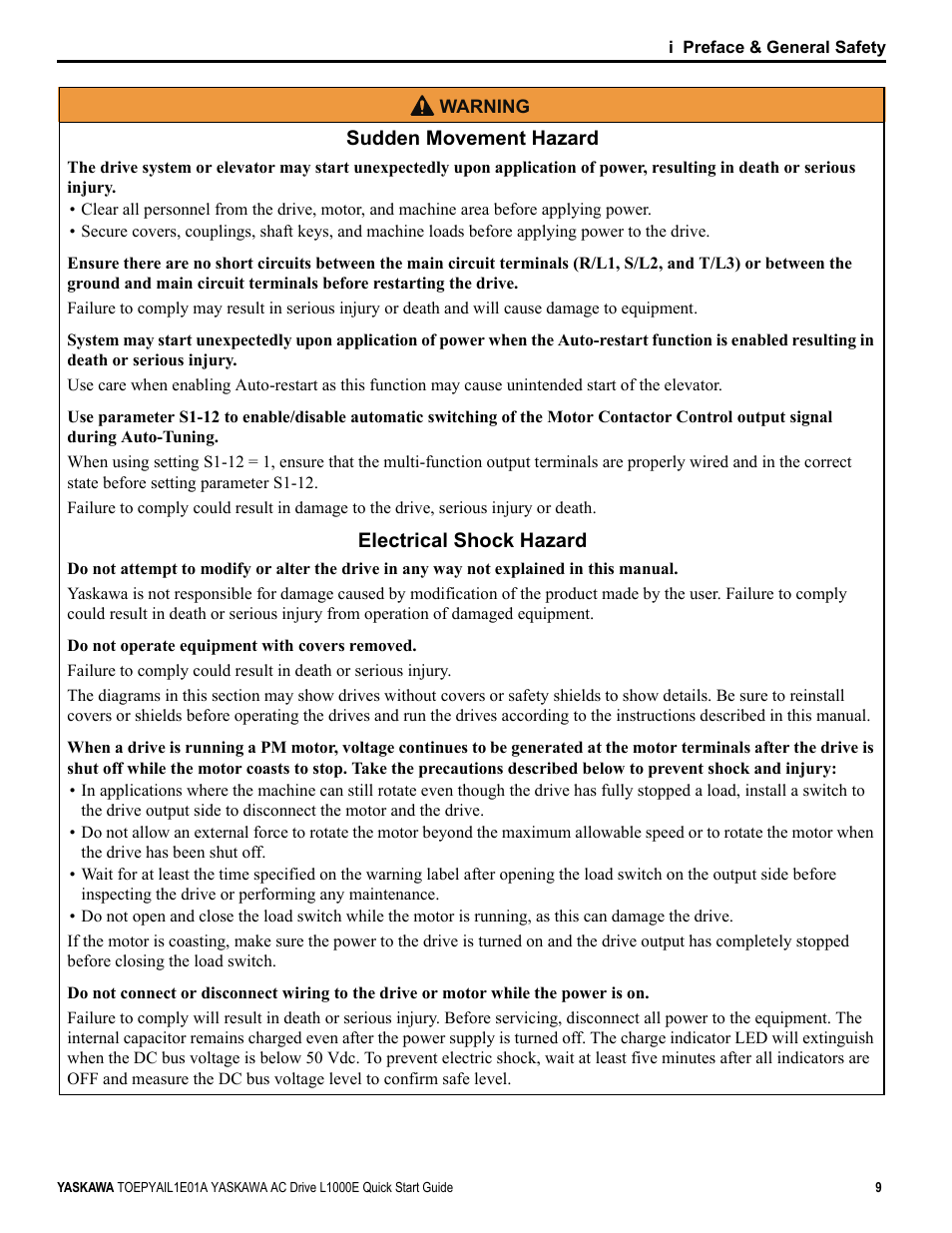 Yaskawa L1000E AC Drive CIMR-LEA User Manual | Page 9 / 236