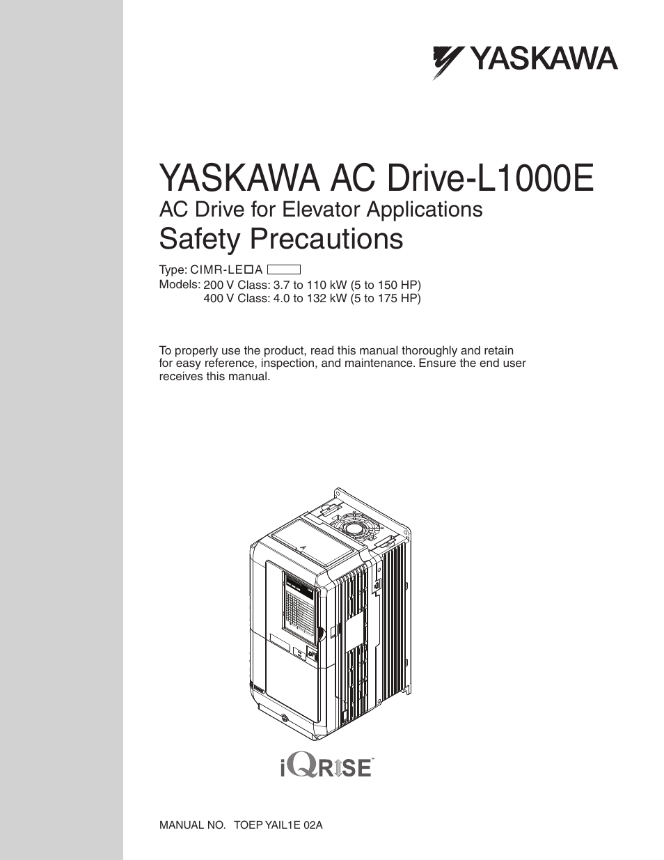 Yaskawa AC Drive-L1000E Safety Precautions User Manual | 56 pages