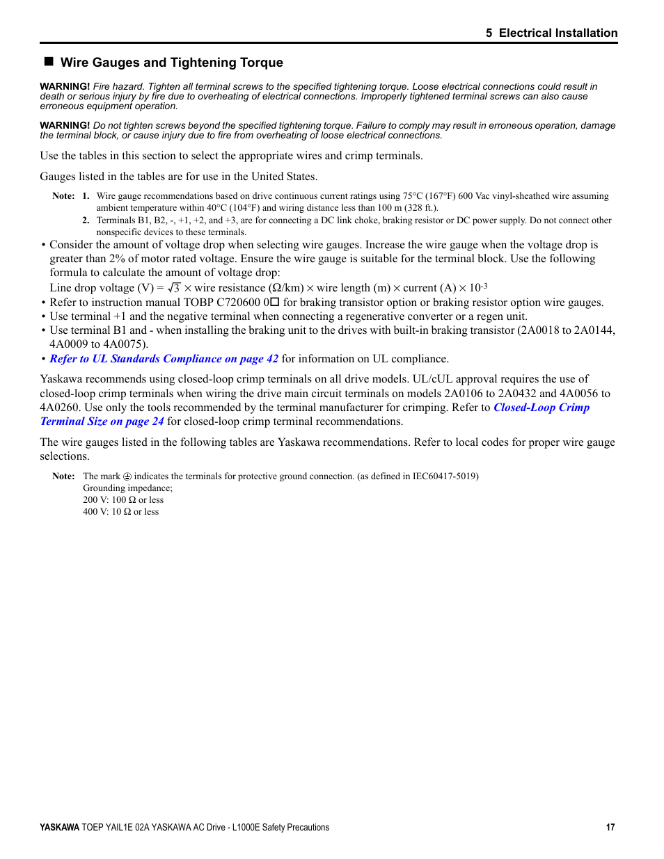 Yaskawa AC Drive-L1000E Safety Precautions User Manual | Page 17 / 56