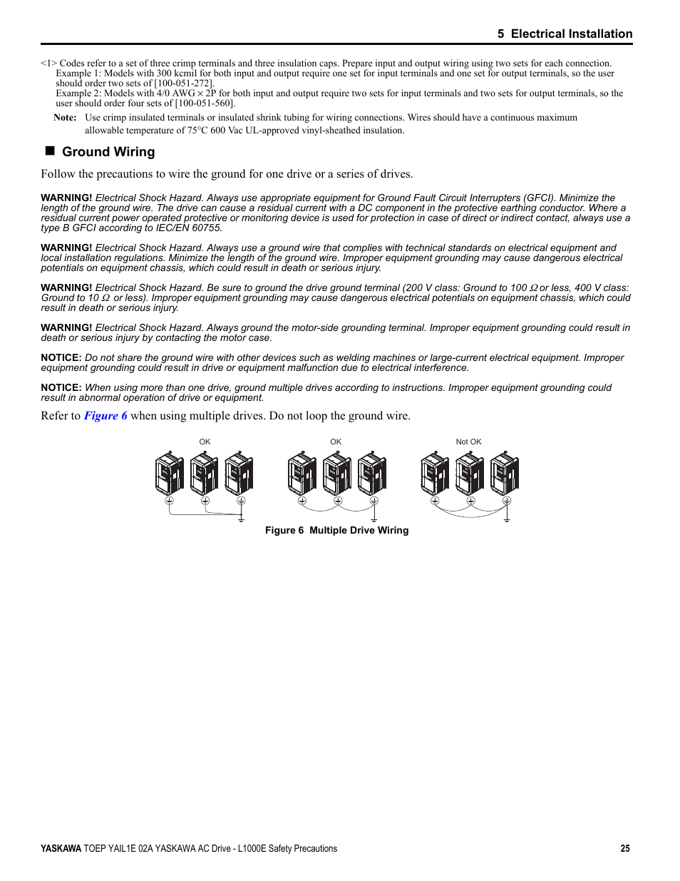 Ground wiring | Yaskawa AC Drive-L1000E Safety Precautions User Manual | Page 25 / 56
