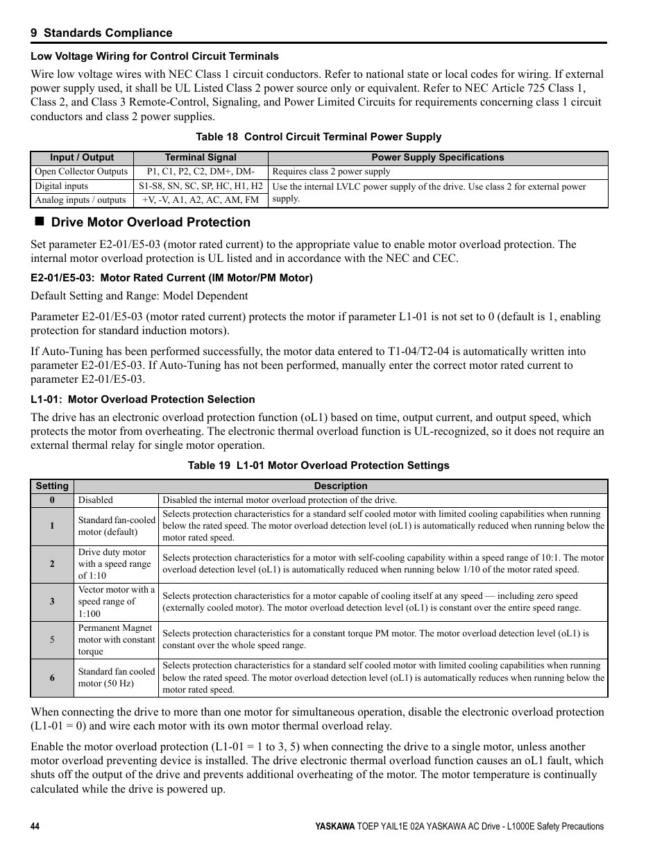 Yaskawa AC Drive-L1000E Safety Precautions User Manual | Page 44 / 56