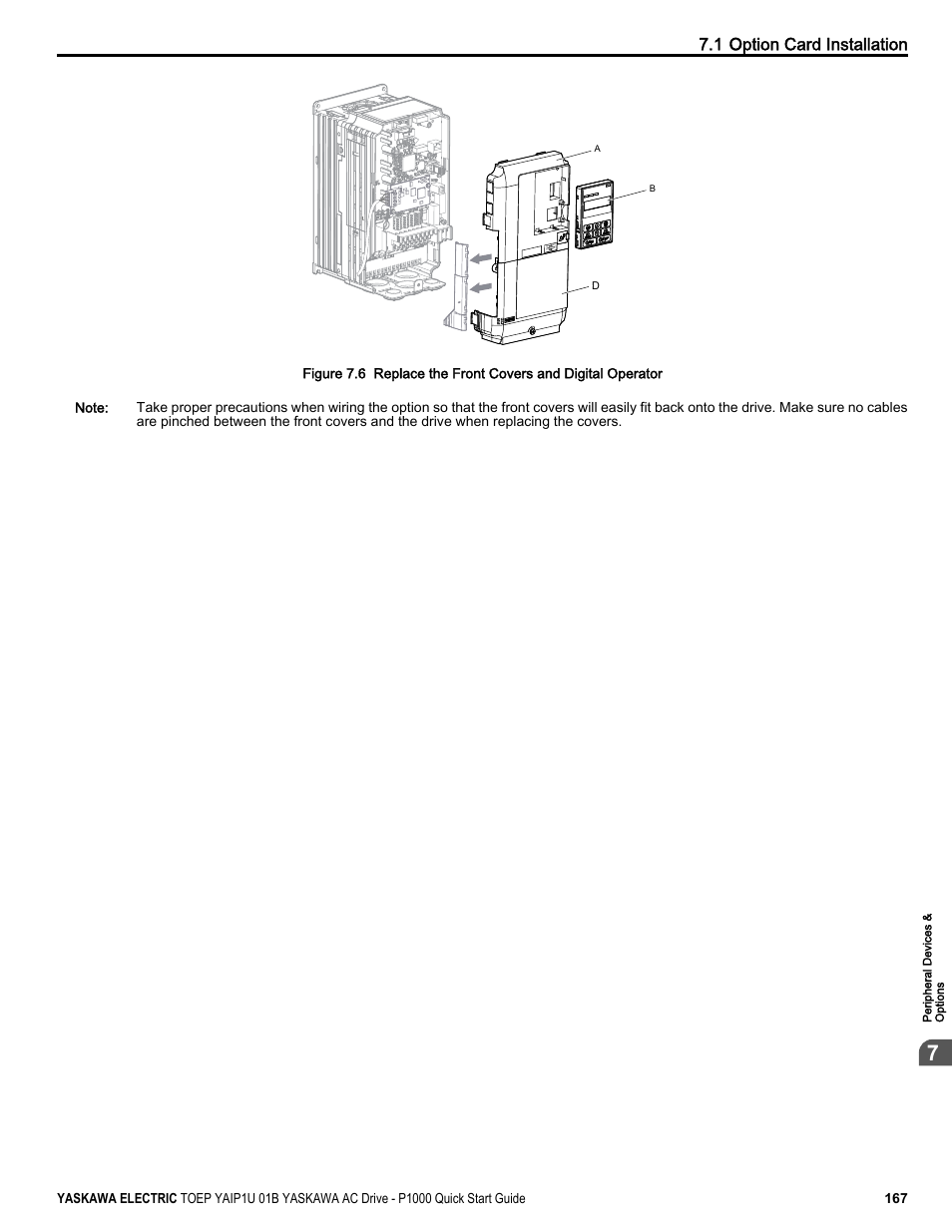 1 option card installation | Yaskawa CIMR-PUxA User Manual | Page 167 / 256