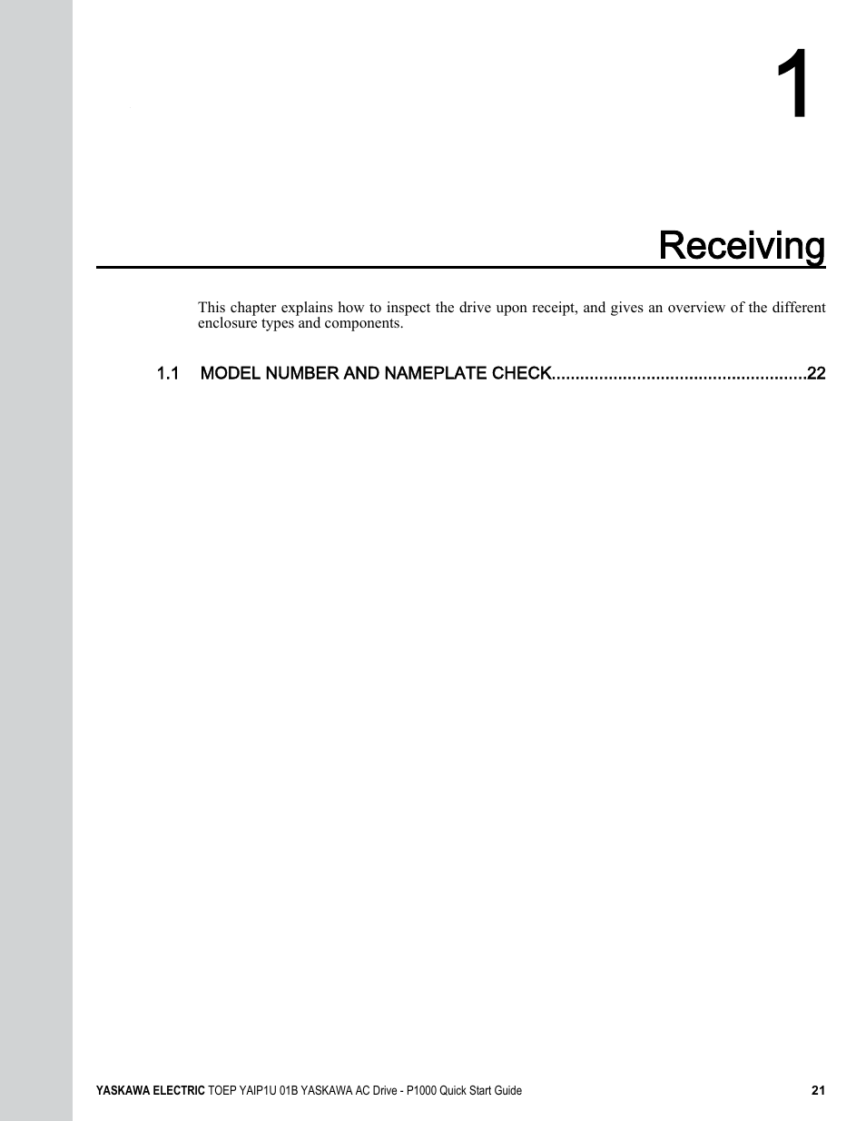 Receiving | Yaskawa CIMR-PUxA User Manual | Page 21 / 256