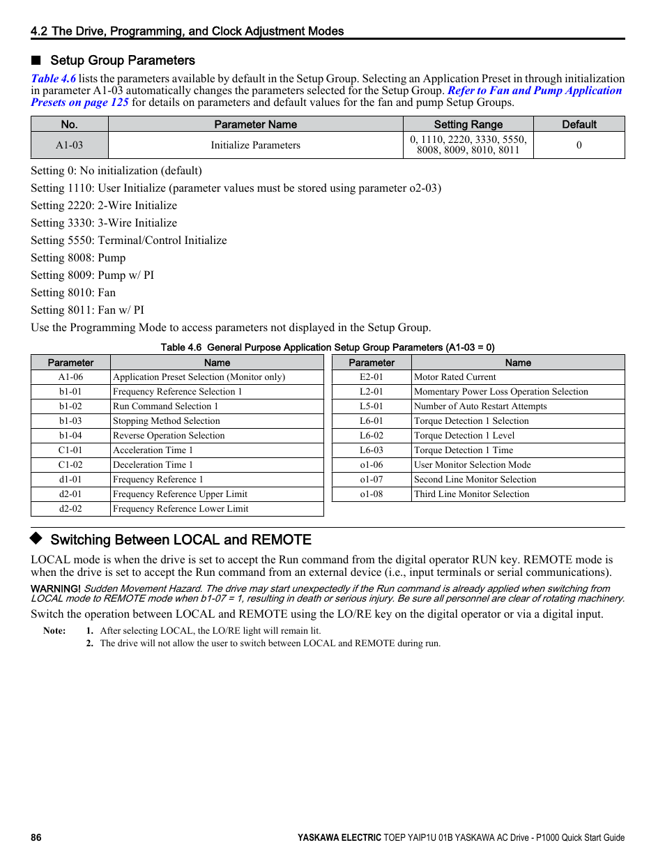 Switching between local and remote | Yaskawa CIMR-PUxA User Manual | Page 86 / 256