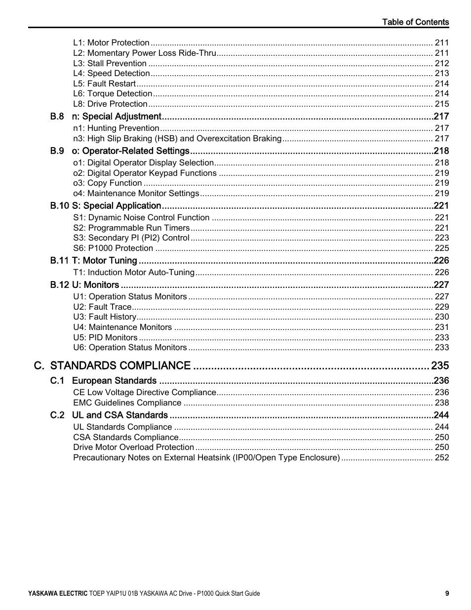 C. standards compliance | Yaskawa CIMR-PUxA User Manual | Page 9 / 256