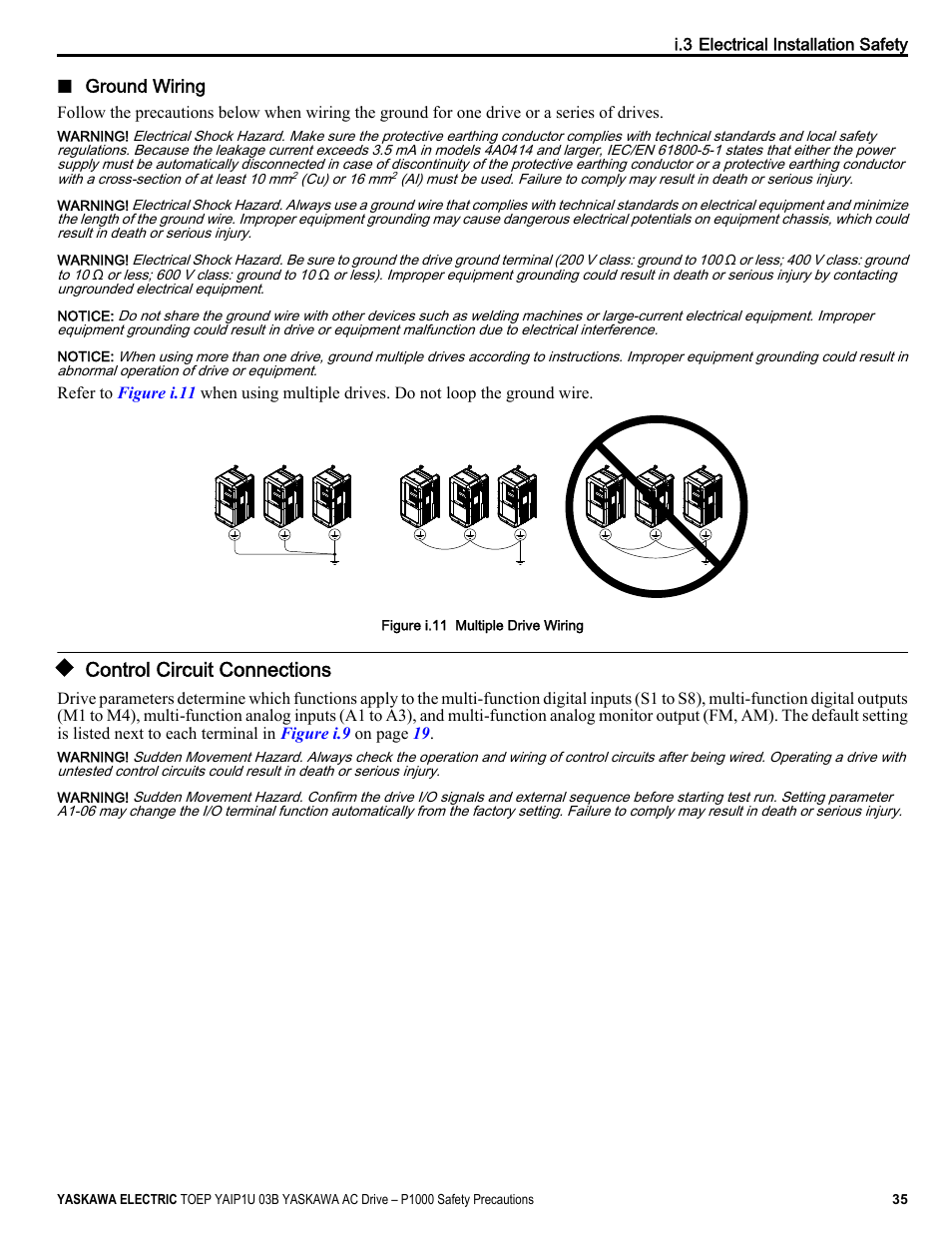 Control circuit connections | Yaskawa CIMR-PU User Manual | Page 35 / 74