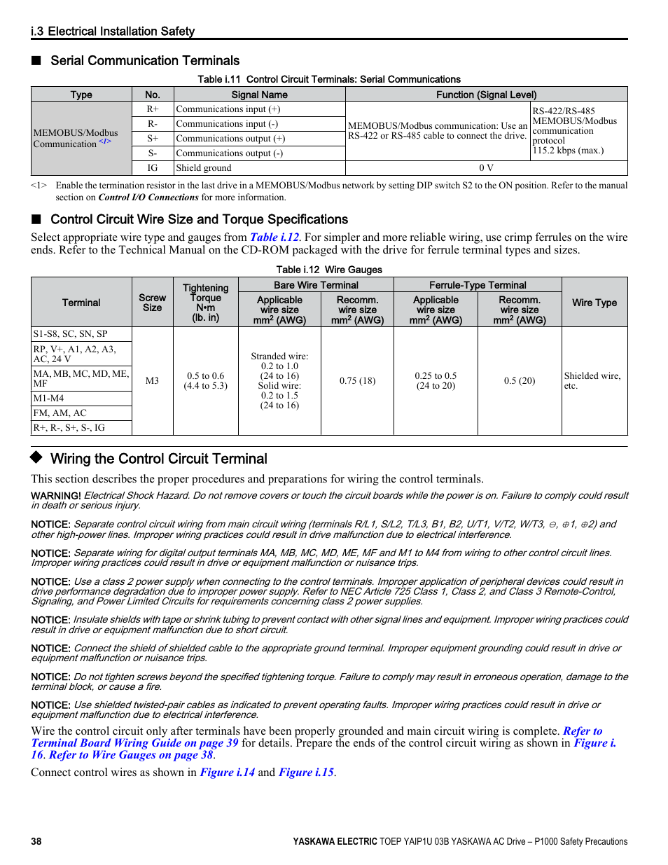 Wiring the control circuit terminal | Yaskawa CIMR-PU User Manual | Page 38 / 74