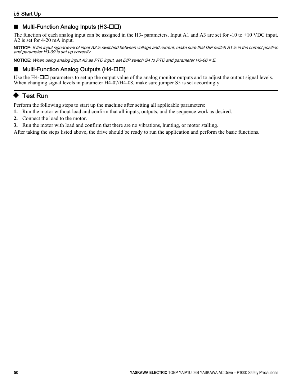 Test run | Yaskawa CIMR-PU User Manual | Page 50 / 74