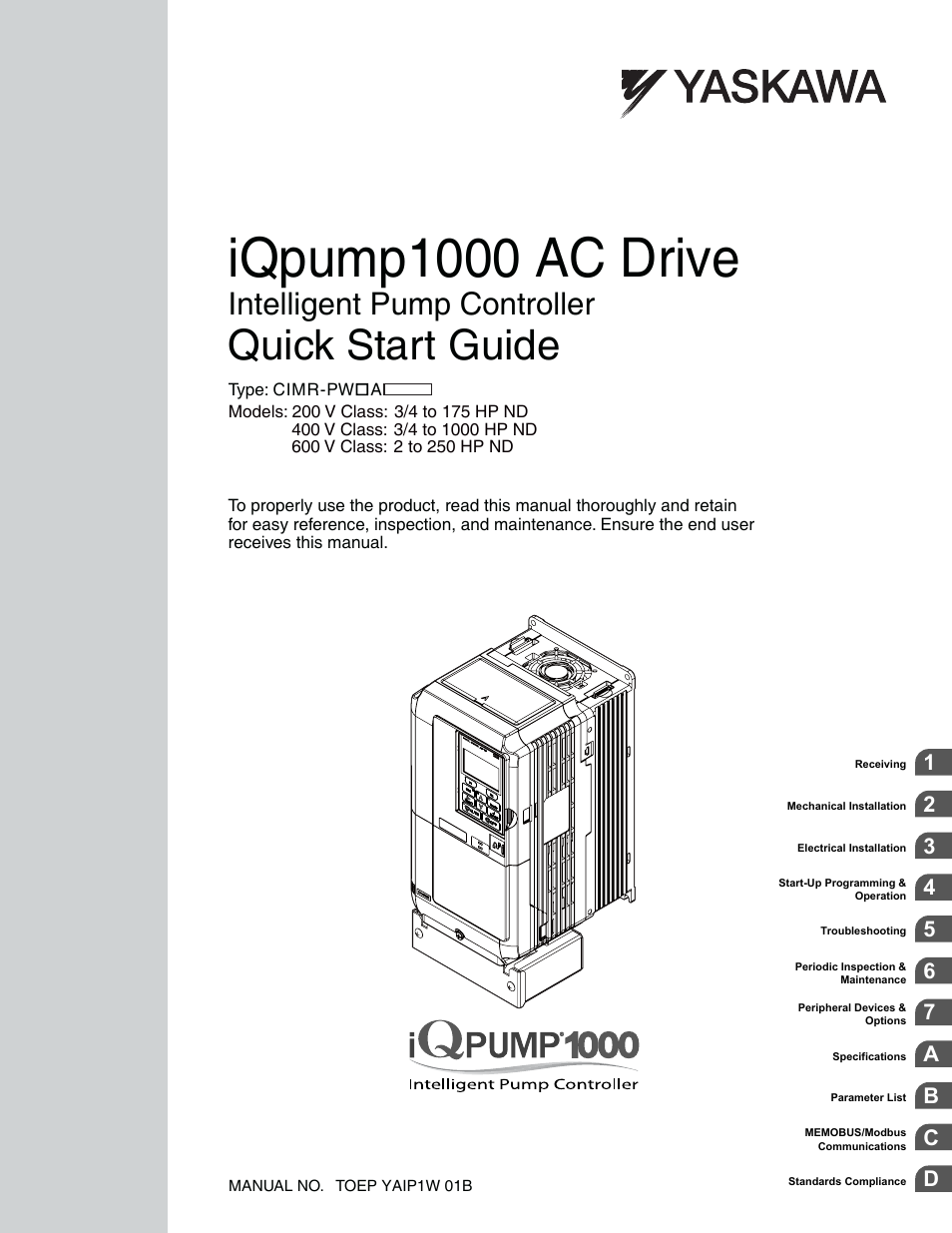Yaskawa iQpump1000 AC Drive Quick Start User Manual | 470 pages