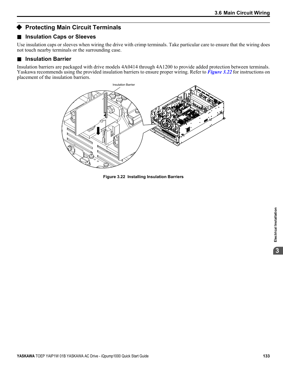 Protecting main circuit terminals | Yaskawa iQpump1000 AC Drive Quick Start User Manual | Page 133 / 470